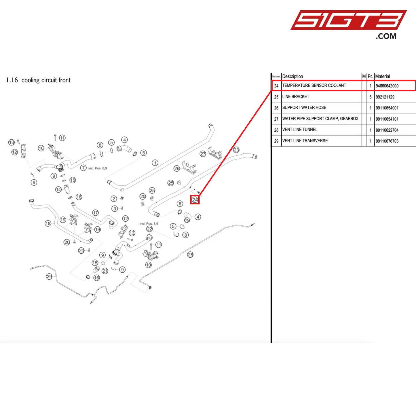 TEMPERATURE SENSOR COOLANT - 94860642000 [PORSCHE 911 GT2 RS Clubsport]