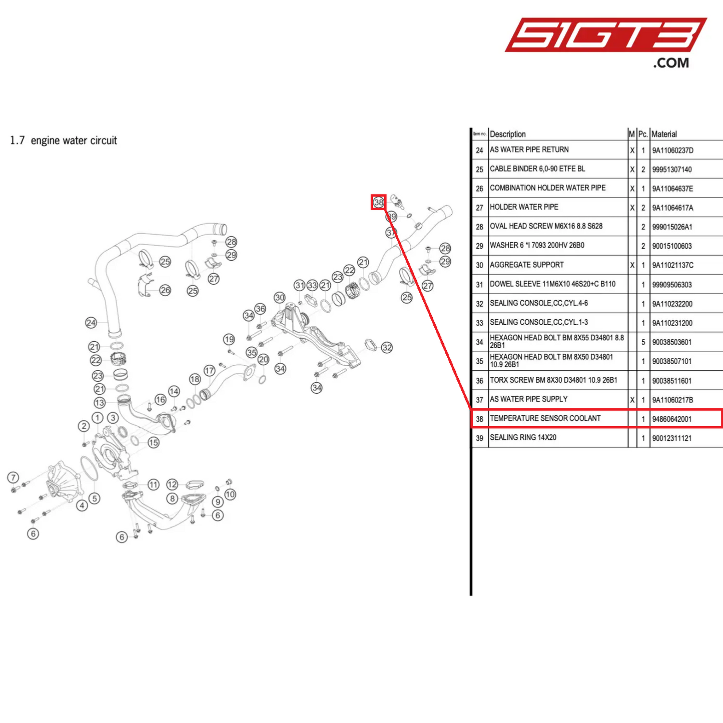 TEMPERATURE SENSOR COOLANT - 94860642001 [PORSCHE 911 GT3 R Type 991 (GEN 2)]