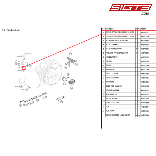 CLUTCH OPERATING CYLINDER 23,8X16,8 - 95011623712 [PORSCHE 996 GT3 Cup]