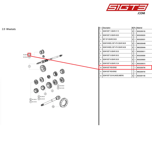 GEAR-SET REVERSE - 95030290706 [PORSCHE 996 GT3 Cup]