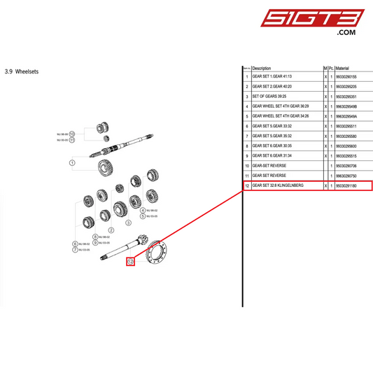 GEAR SET 32:8 KLINGELNBERG - 95030291180 [PORSCHE 996 GT3 Cup]