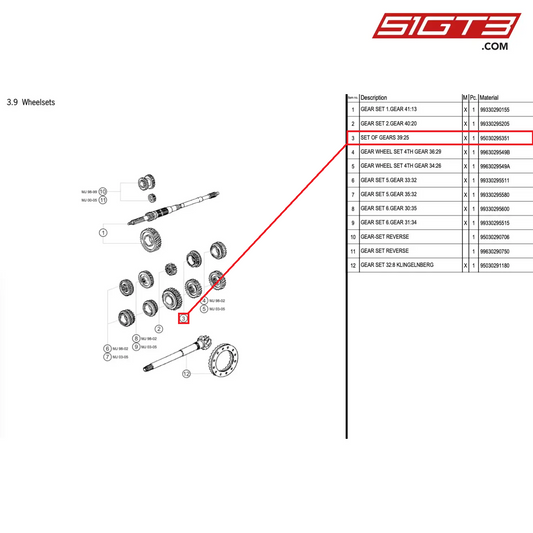 SET OF GEARS 39:25 - 95030295351 [PORSCHE 996 GT3 Cup]