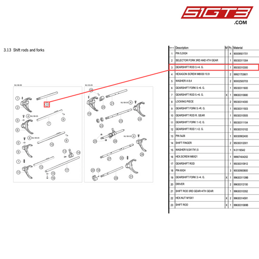 GEARSHIFT ROD 3.+4. G. - 95030310300 [PORSCHE 996 GT3 Cup]