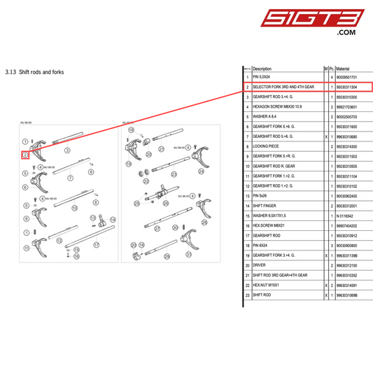 SELECTOR FORK 3RD AND 4TH GEAR - 95030311304 [PORSCHE 996 GT3 Cup]