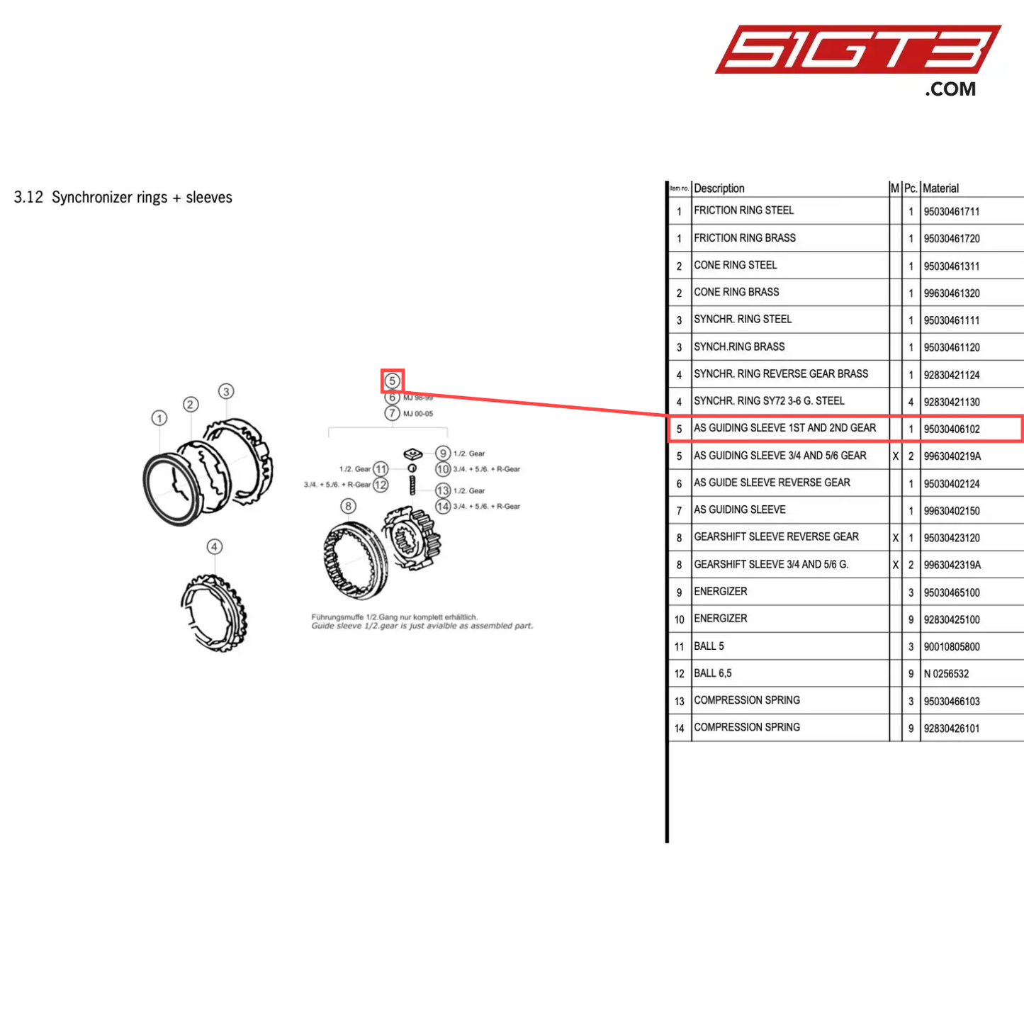 AS GUIDING SLEEVE 1ST AND 2ND GEAR - 95030406102 [PORSCHE 996 GT3 Cup]