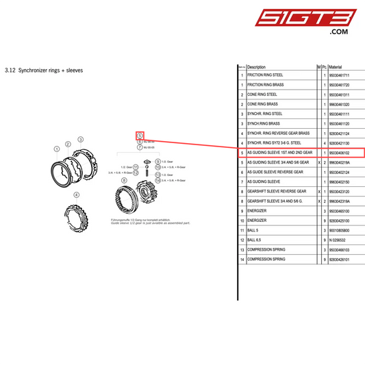 AS GUIDING SLEEVE 1ST AND 2ND GEAR - 95030406102 [PORSCHE 996 GT3 Cup]