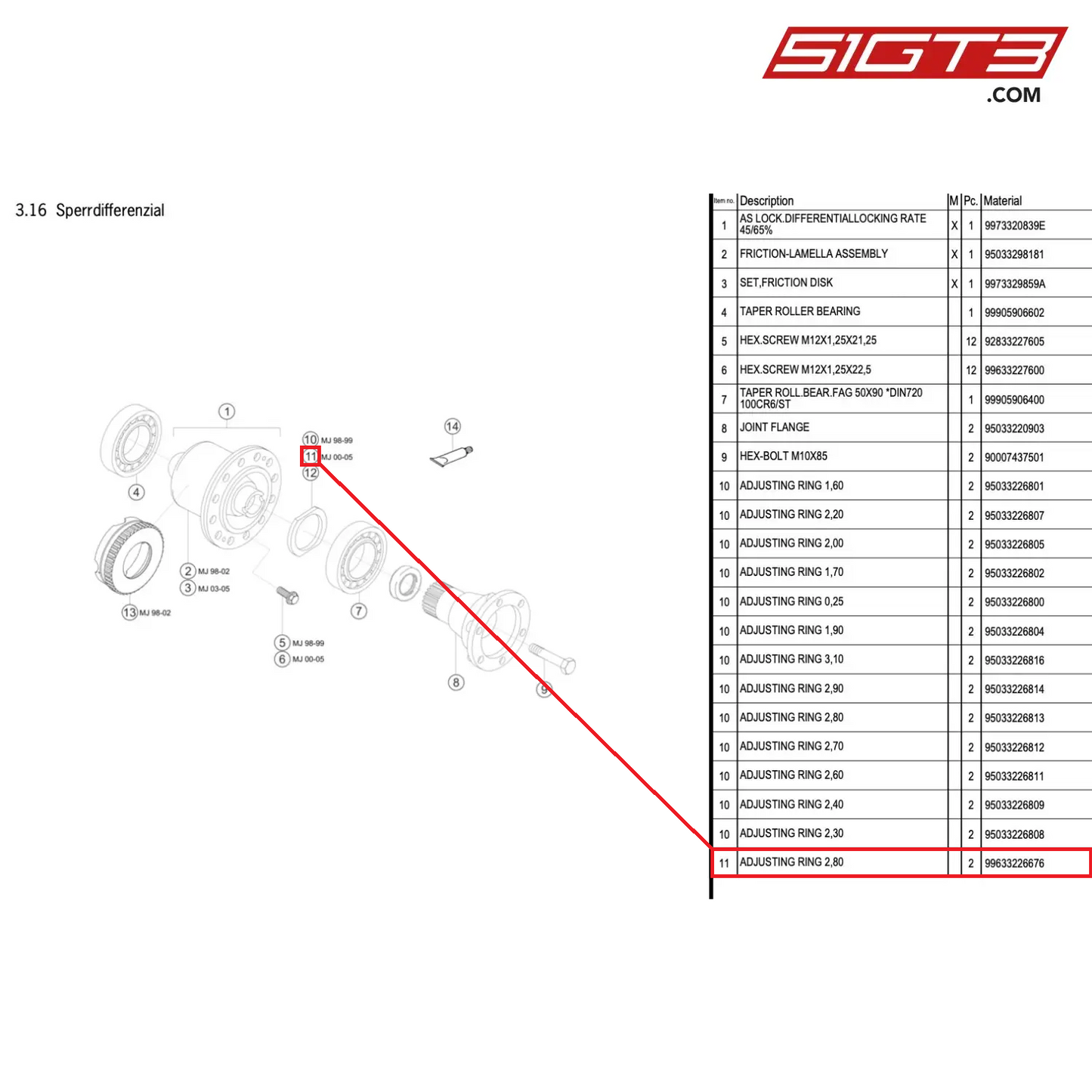 ADJUSTING RING 2,80 - 99633226676 [PORSCHE 996 GT3 Cup]