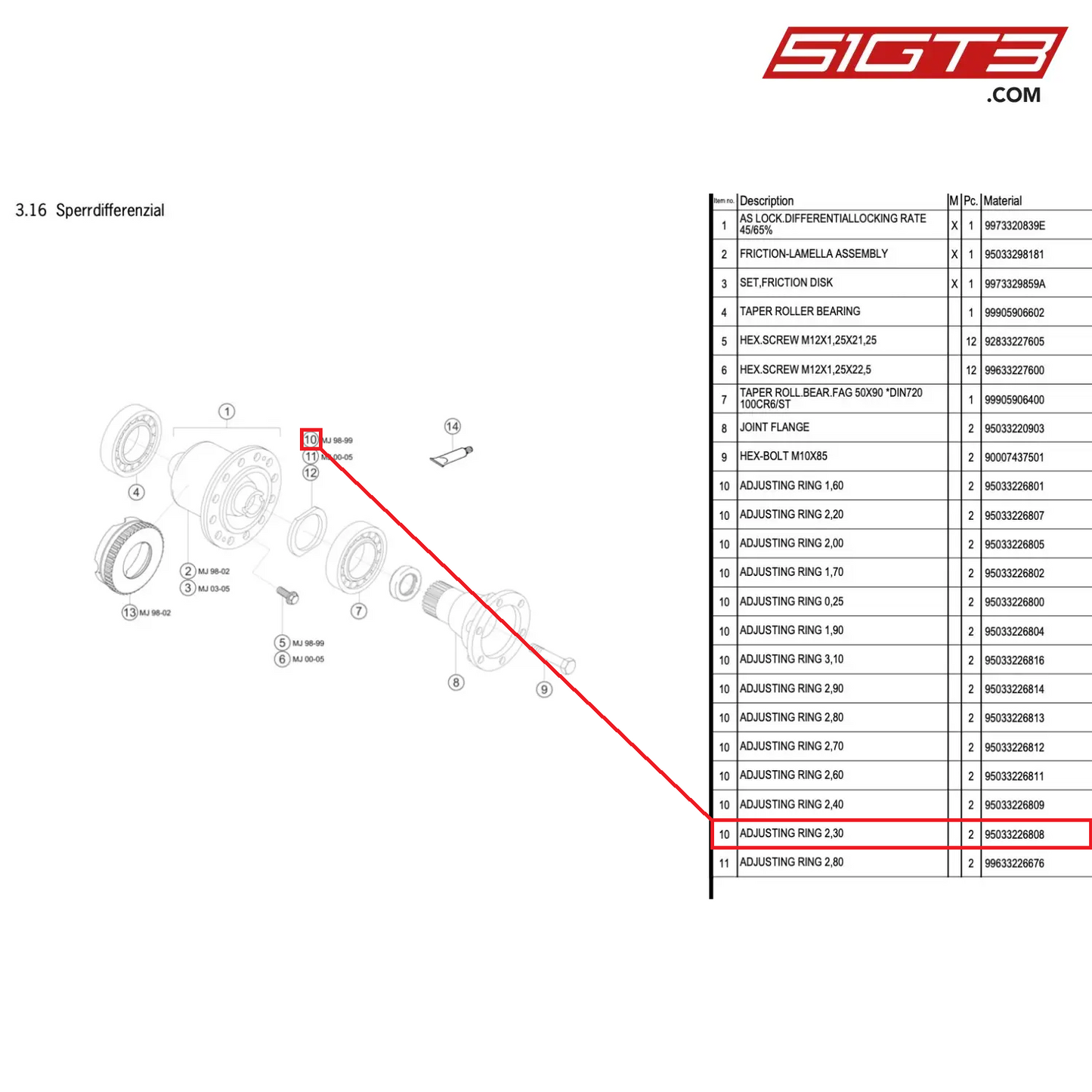 ADJUSTING RING 2,30 - 95033226808 [PORSCHE 996 GT3 Cup]