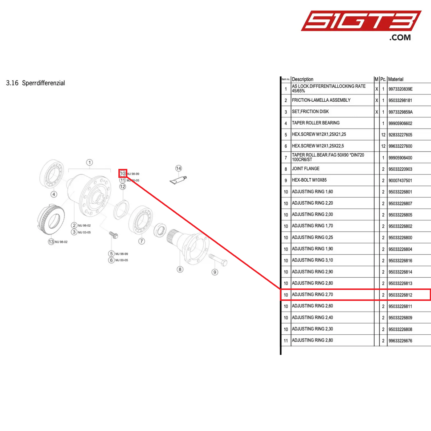 ADJUSTING RING 2,70 - 95033226812 [PORSCHE 996 GT3 Cup]