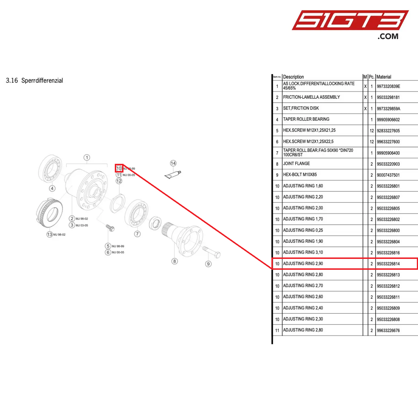 ADJUSTING RING 2,90 - 95033226814 [PORSCHE 996 GT3 Cup]