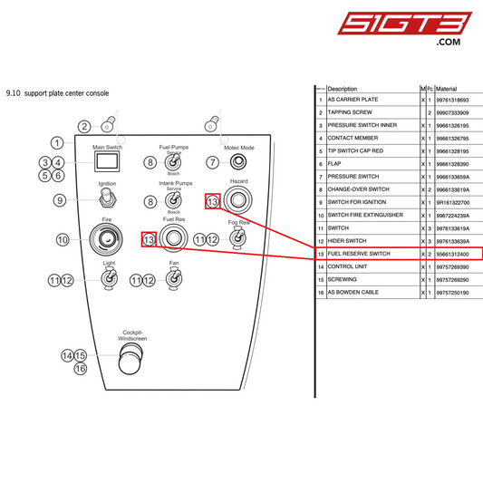 FUEL RESERVE SWITCH - 95661312400 [PORSCHE 997.2 GT3 Cup]