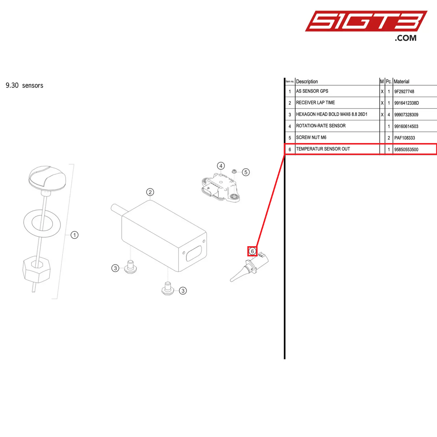 TEMPERATUR SENSOR OUT - 95850553500 [PORSCHE 911 GT2 RS Clubsport]