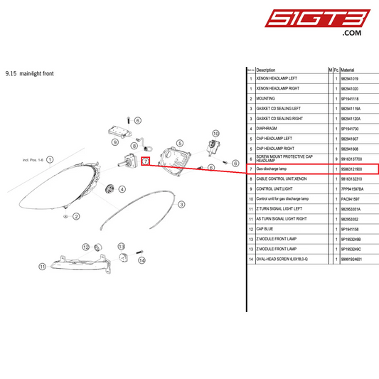 Gas-discharge lamp - 95863121900 [PORSCHE 718 Cayman GT4 RS Clubsport]
