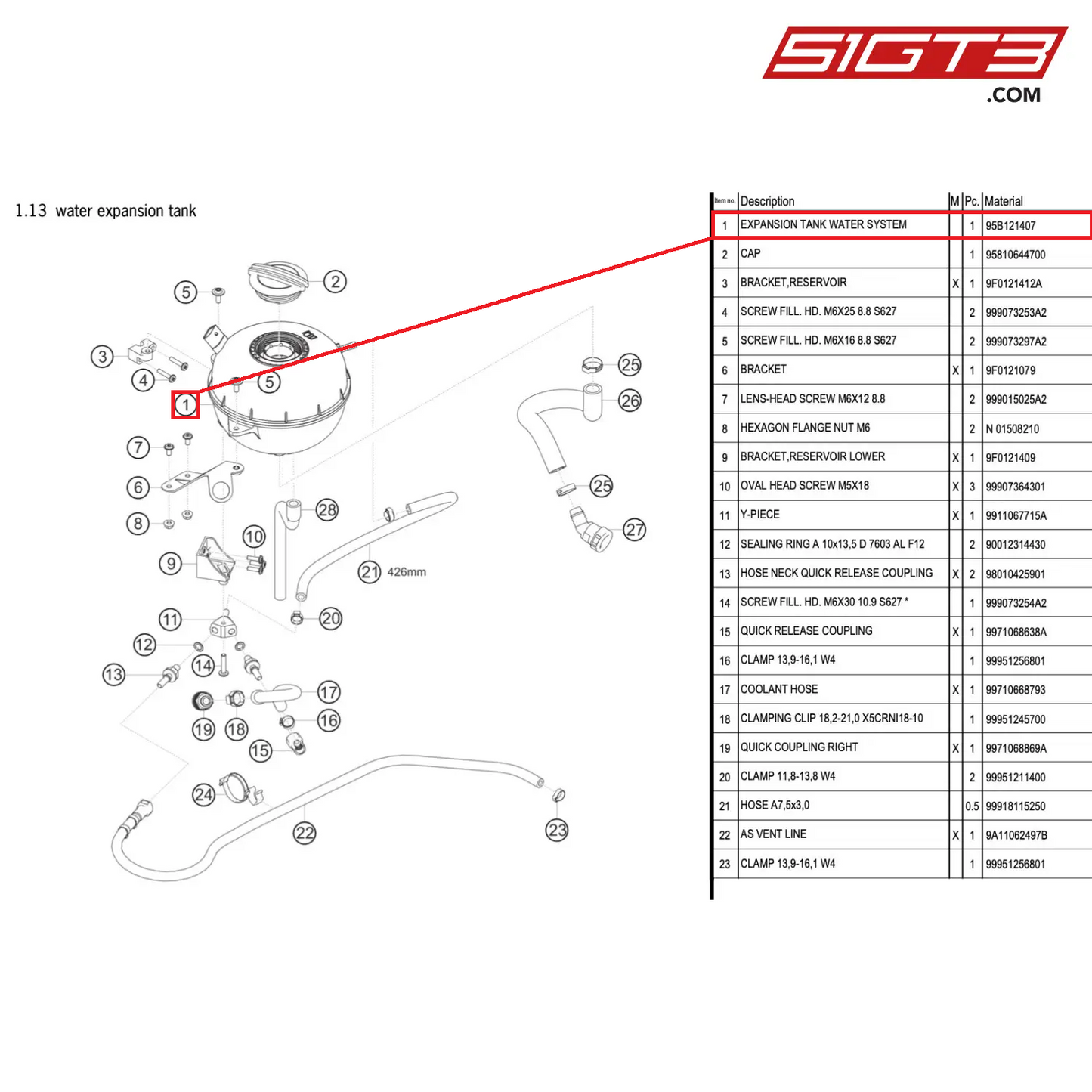 EXPANSION TANK WATER SYSTEM - 95B121407 [PORSCHE 911 GT3 R Type 991 (GEN 2)]