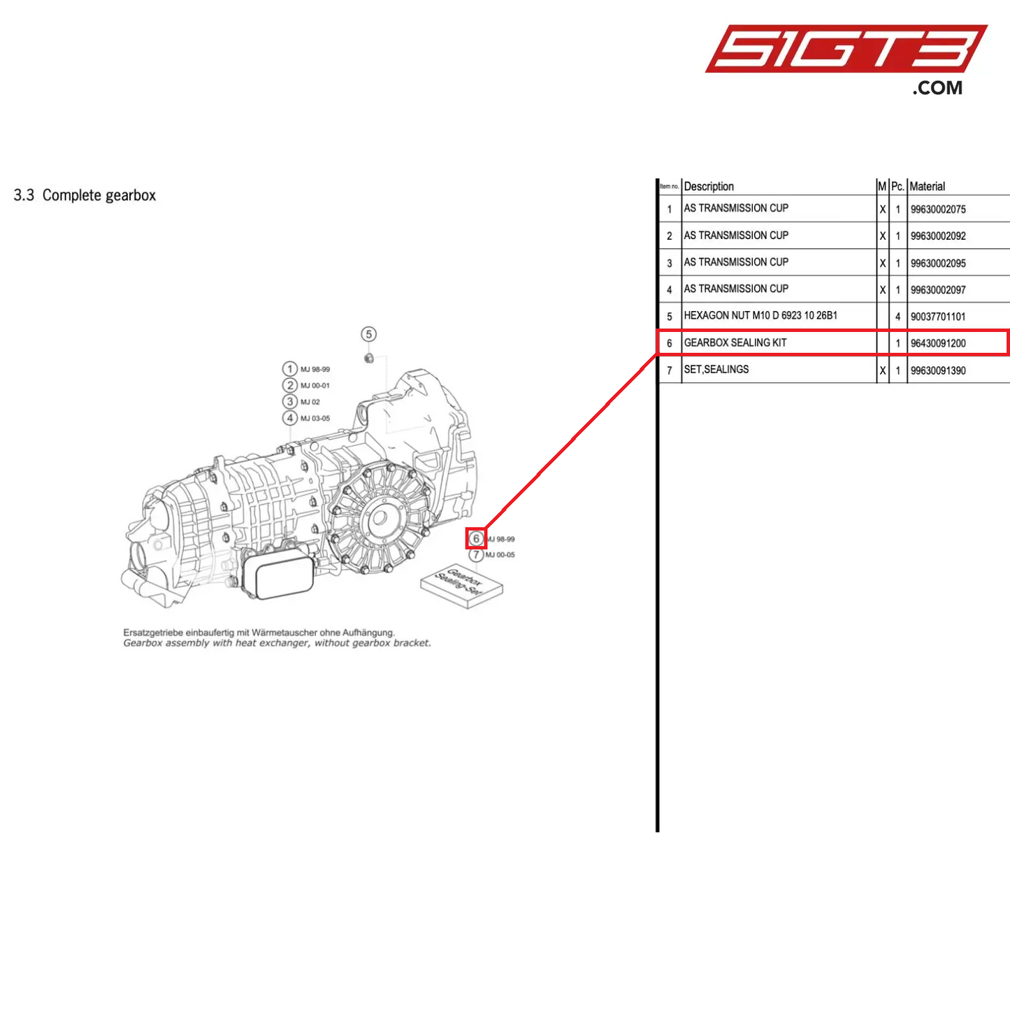 GEARBOX SEALING KIT - 96430091200 [PORSCHE 996 GT3 Cup]