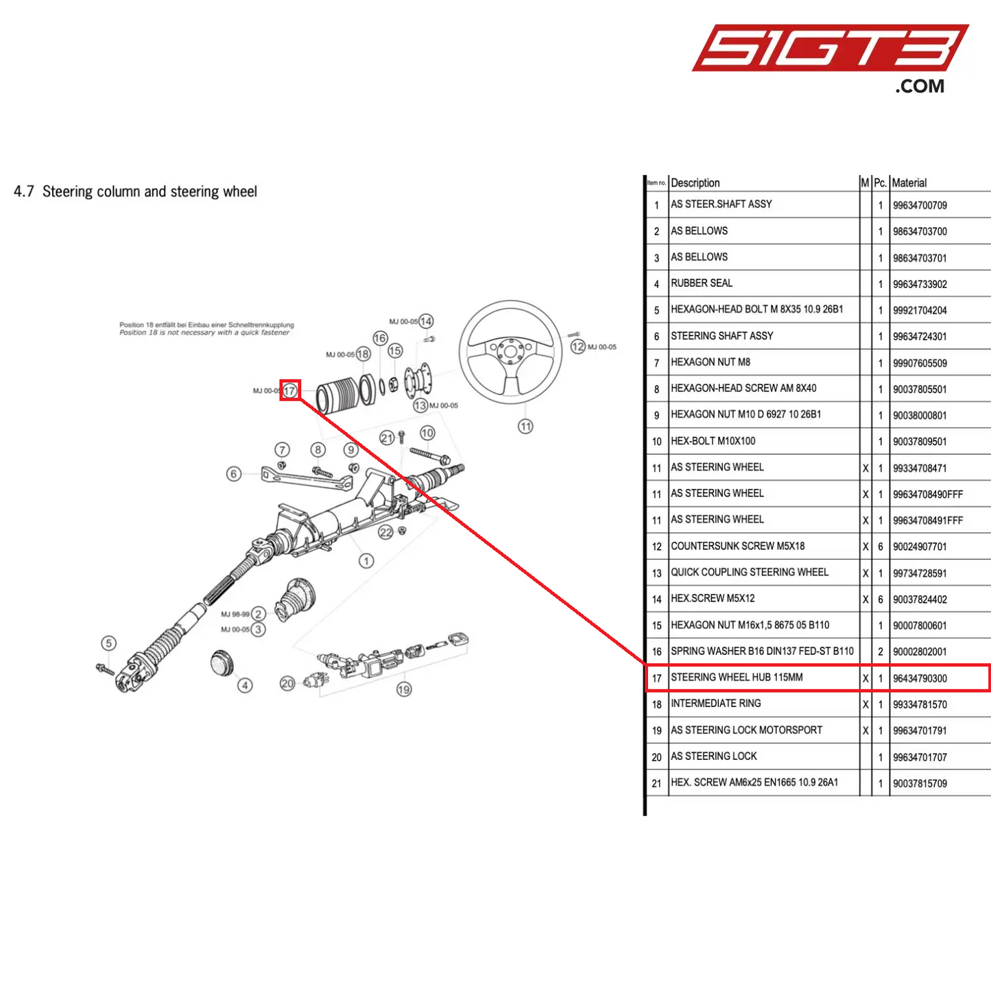 STEERING WHEEL HUB 115MM - 96434790300 [PORSCHE 996 GT3 Cup]