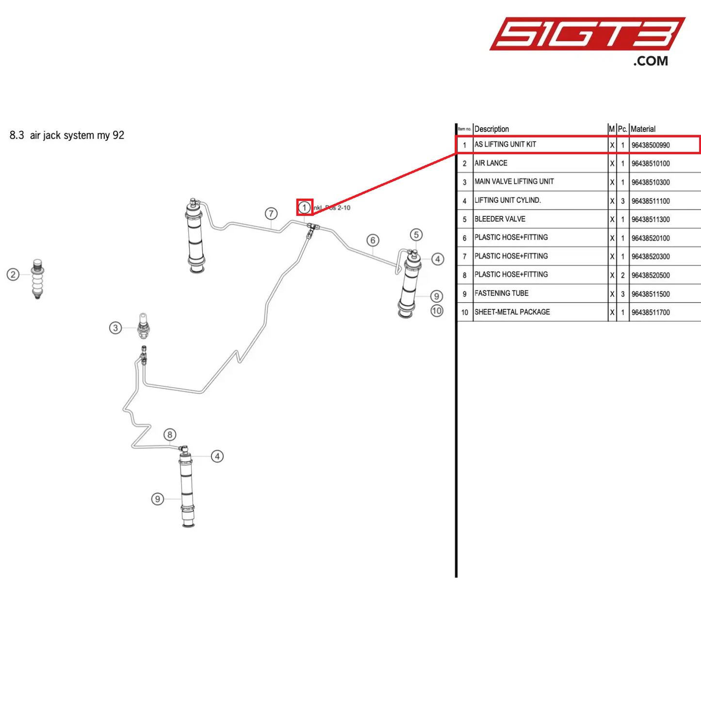 AS LIFTING UNIT KIT - 96438500990 [PORSCHE 964 Cup]