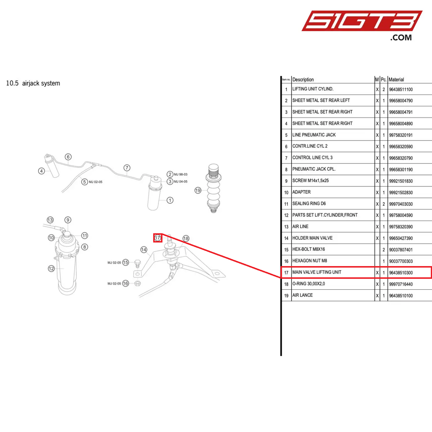 MAIN VALVE LIFTING UNIT - 96438510300 [PORSCHE 996 GT3 Cup]