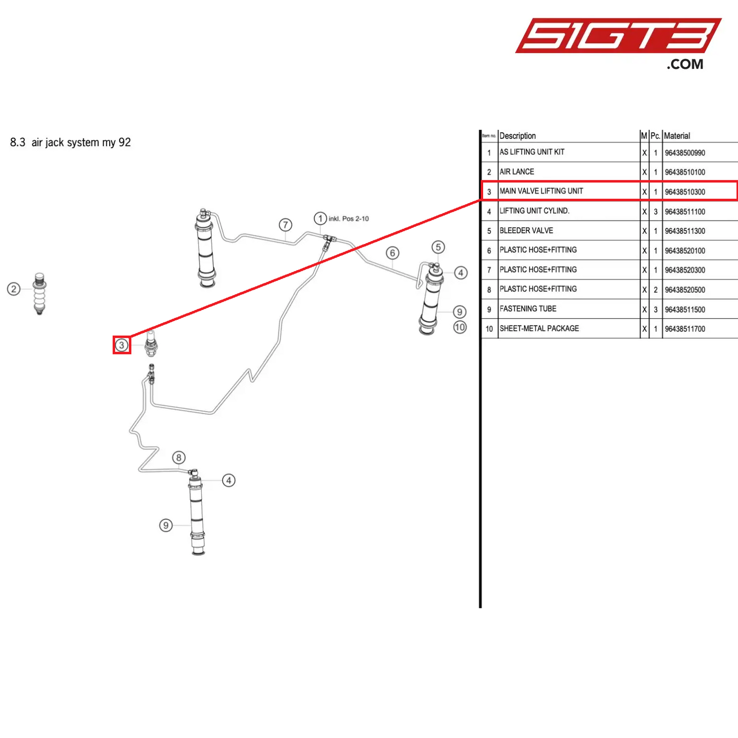 MAIN VALVE LIFTING UNIT - 96438510300 [PORSCHE 964 Cup]