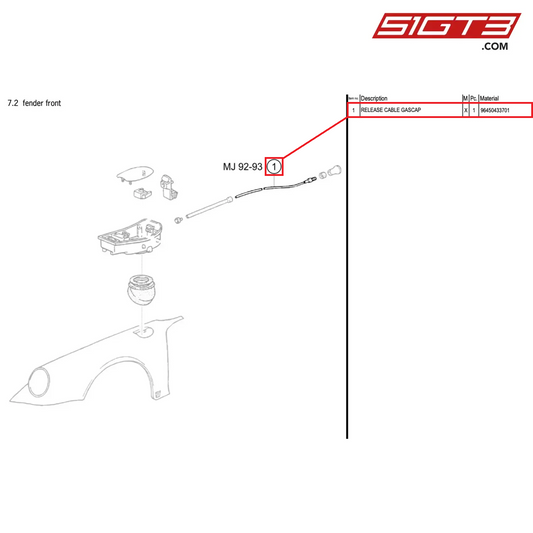 RELEASE CABLE GASCAP - 96450433701 [PORSCHE 964 Cup]