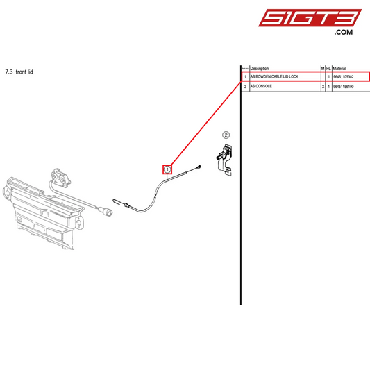 AS BOWDEN CABLE LID LOCK - 96451105302 [PORSCHE 964 Cup]