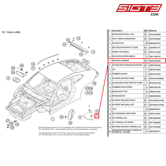 スペーシングワッシャー - 96455189500 [ポルシェ 997.2 GT3 カップ]