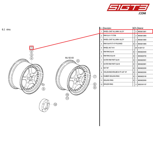 WHEEL-CAST ALLUMIN. ALLOY - 96536212601 [PORSCHE 964 Cup]