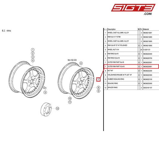 OUTER RIM PART 9,5x18 - 96536220801 [PORSCHE 964 Cup]