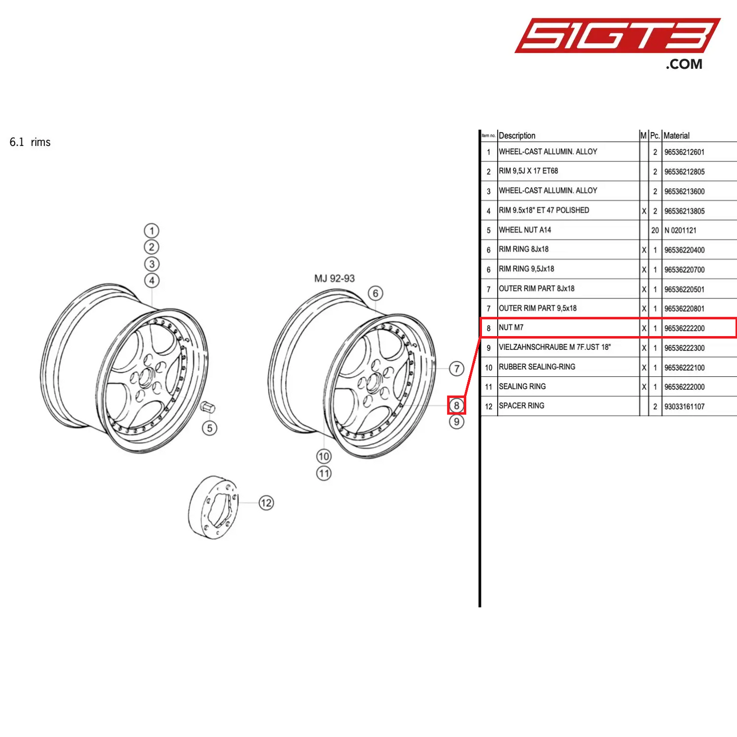 NUT M7 - 96536222200 [PORSCHE 964 Cup]