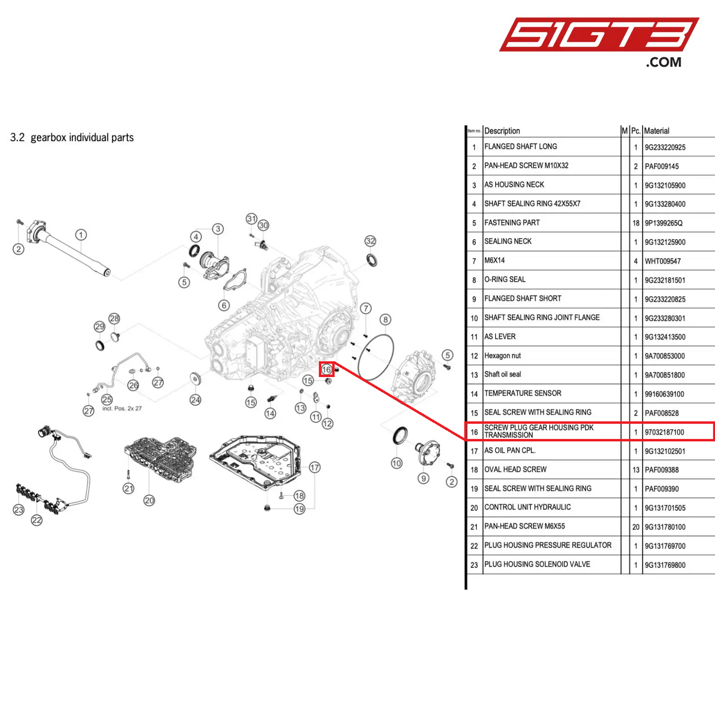 SCREW PLUG GEAR HOUSING PDK TRANSMISSION - 97032187100 [PORSCHE 718 Cayman GT4 RS Clubsport]