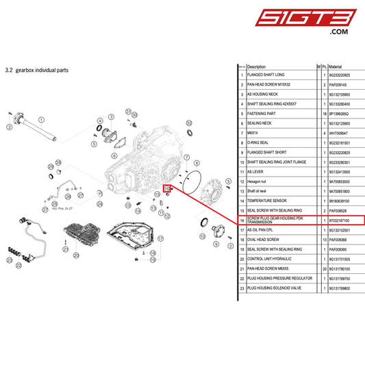 SCREW PLUG GEAR HOUSING PDK TRANSMISSION - 97032187100 [PORSCHE 718 Cayman GT4 RS Clubsport]