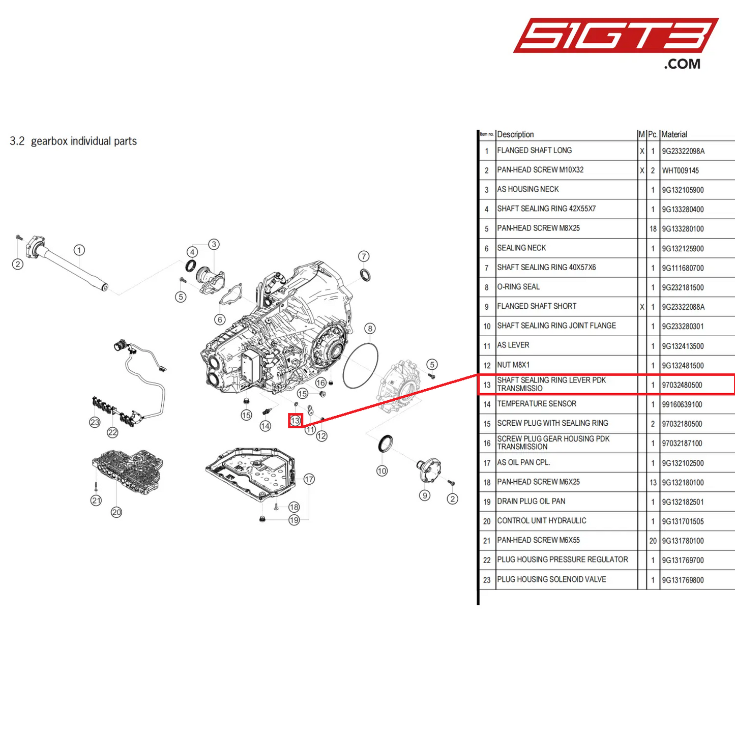 SHAFT SEALING RING LEVER PDK TRANSMISSIO - 97032480500 [PORSCHE 718 Cayman GT4 Clubsport]