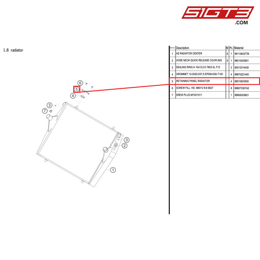 RETAINING PANEL RADIATOR - 98010623500 [PORSCHE 911 GT3 R Type 991 (GEN 2)]