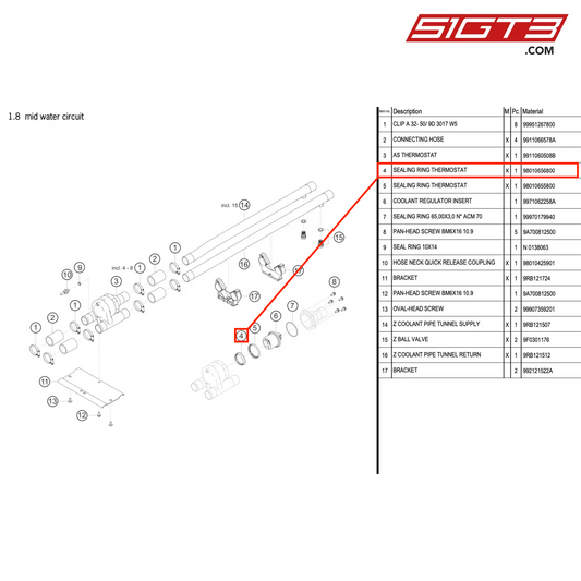 SEALING RING THERMOSTAT - 98010656800 [PORSCHE 992.1 GT3 R]