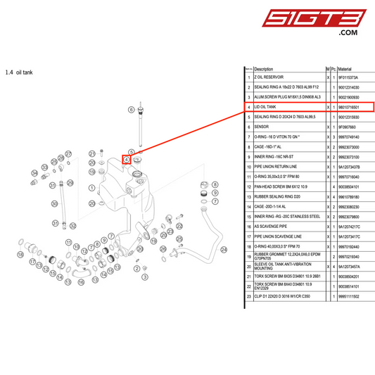 LID OIL TANK - 98010716501 [PORSCHE 911 GT3 R Type 991 (GEN 2)]