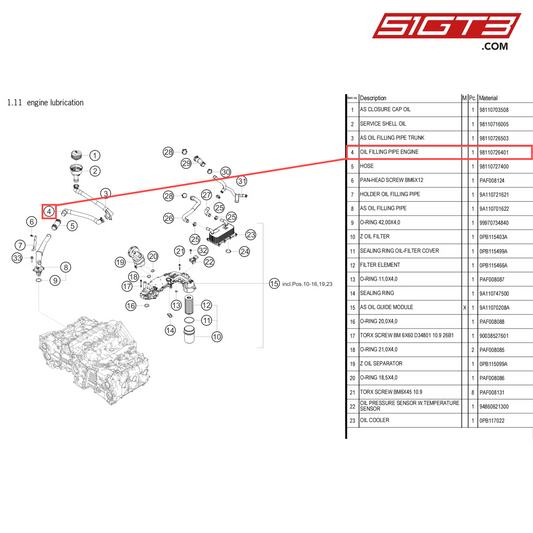 OIL FILLING PIPE ENGINE - 98110726401 [PORSCHE 718 Cayman GT4 Clubsport]