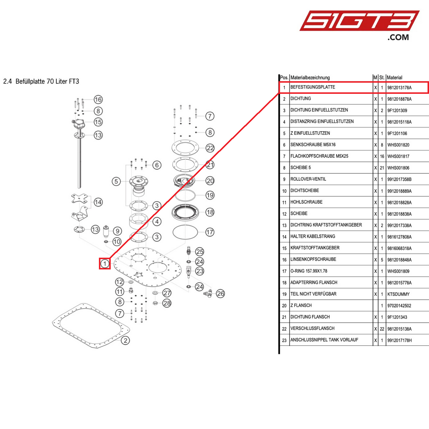 FASTENING PLATE - 9812013178A [PORSCHE Cayman 981 GT4 Clubsport]