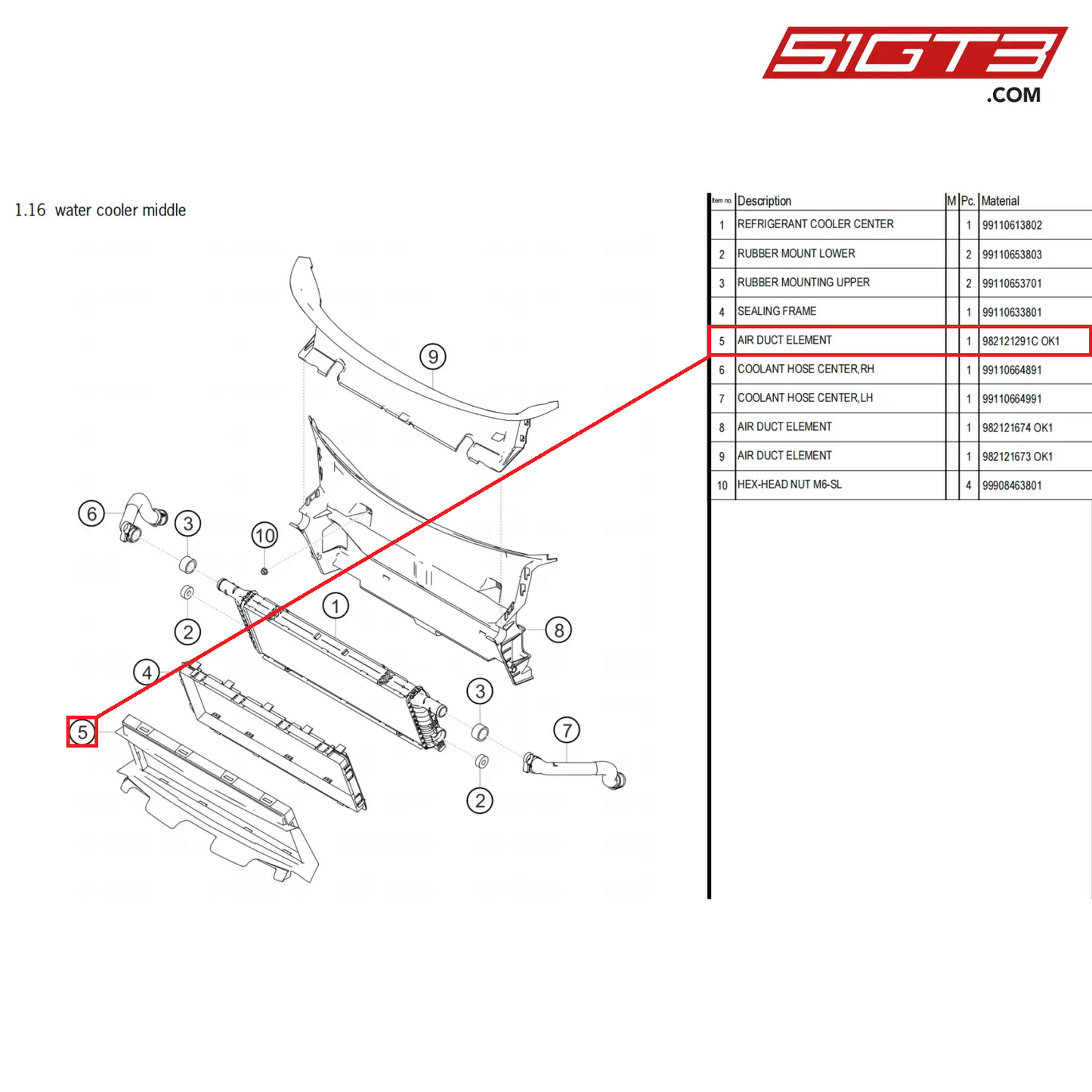 AIR DUCT ELEMENT - 982121291C OK1 [PORSCHE 718 Cayman GT4 Clubsport]