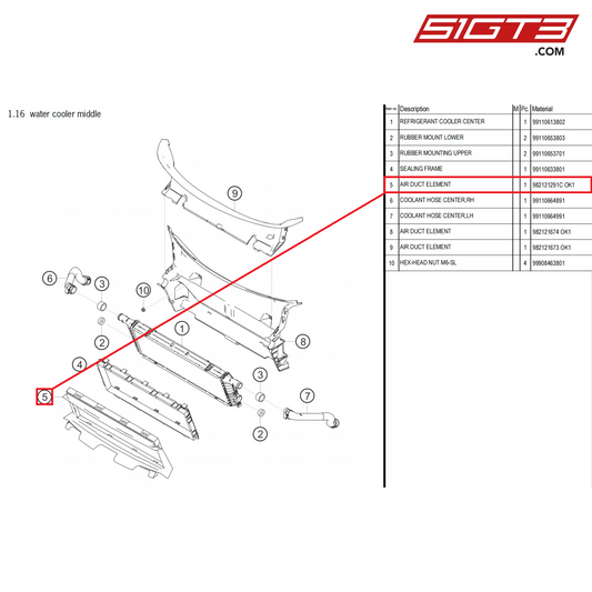 AIR DUCT ELEMENT - 982121291C OK1 [PORSCHE 718 Cayman GT4 Clubsport]