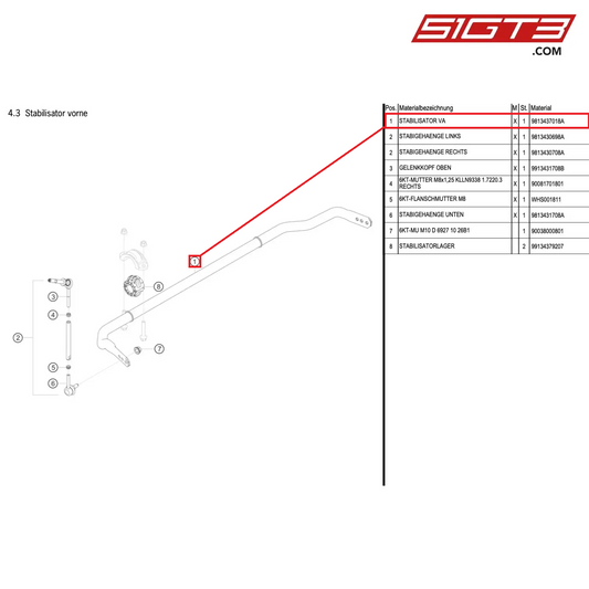 STABILIZER FA - 9813437018A [PORSCHE Cayman 981 GT4 Clubsport]