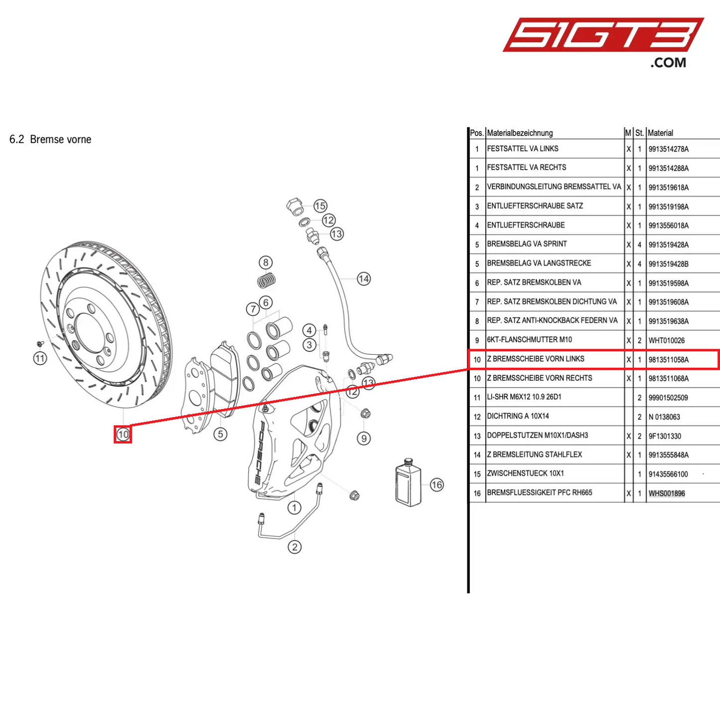 AS BRAKE DISK FRONT LEFT - 9813511058A [PORSCHE Cayman 981 GT4 Clubsport]