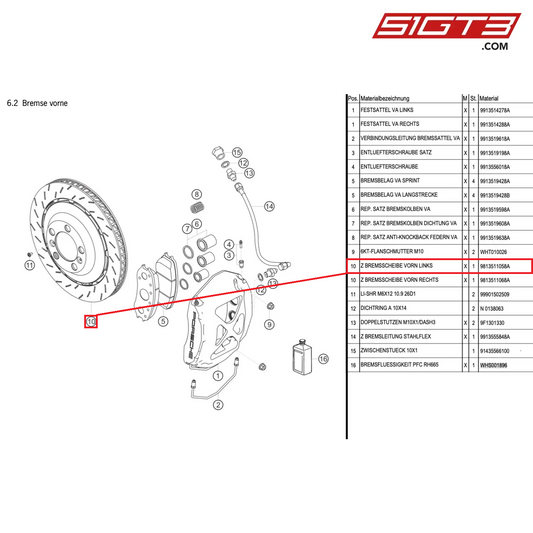 AS BRAKE DISK FRONT LEFT - 9813511058A [PORSCHE Cayman 981 GT4 Clubsport]