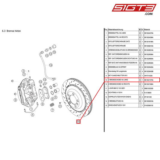 AS BRAKE DISK RA LH - 9813521078A [PORSCHE Cayman 981 GT4 Clubsport]