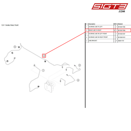 BRAKE LINE FA RIGHT - 9813551768A [PORSCHE 718 Cayman GT4 Clubsport]