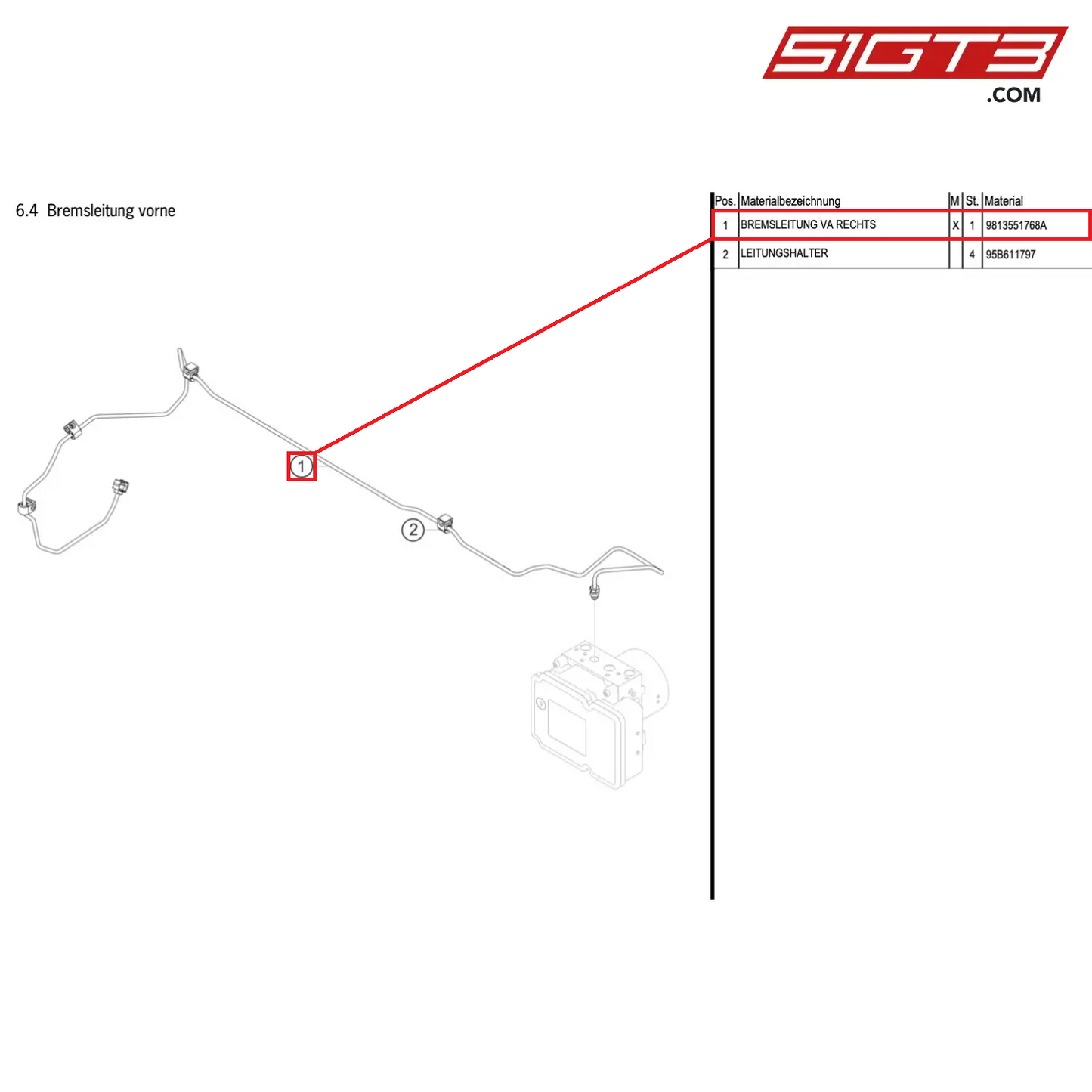 BRAKE LINE FA RIGHT - 9813551768A [PORSCHE Cayman 981 GT4 Clubsport]