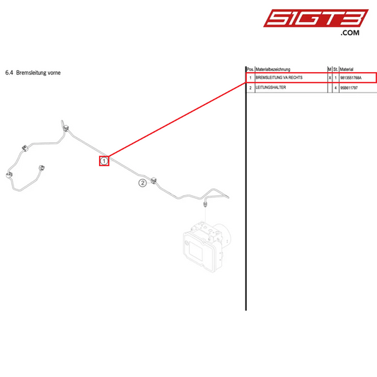 BRAKE LINE FA RIGHT - 9813551768A [PORSCHE Cayman 981 GT4 Clubsport]