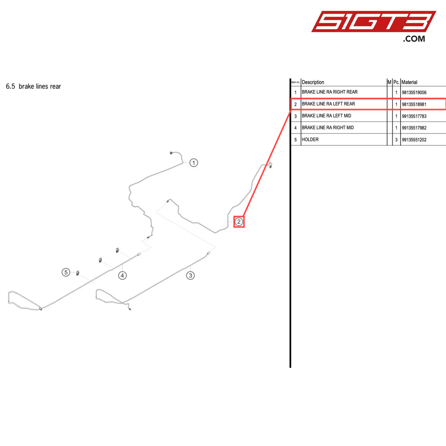 BRAKE LINE RA LEFT REAR - 98135518981 [PORSCHE 718 Cayman GT4 RS Clubsport]