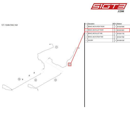 BRAKE LINE RA LEFT REAR - 98135518981 [PORSCHE 718 Cayman GT4 Clubsport]