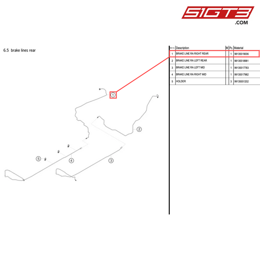 BRAKE LINE RA RIGHT REAR - 98135519006 [PORSCHE 718 Cayman GT4 RS Clubsport]