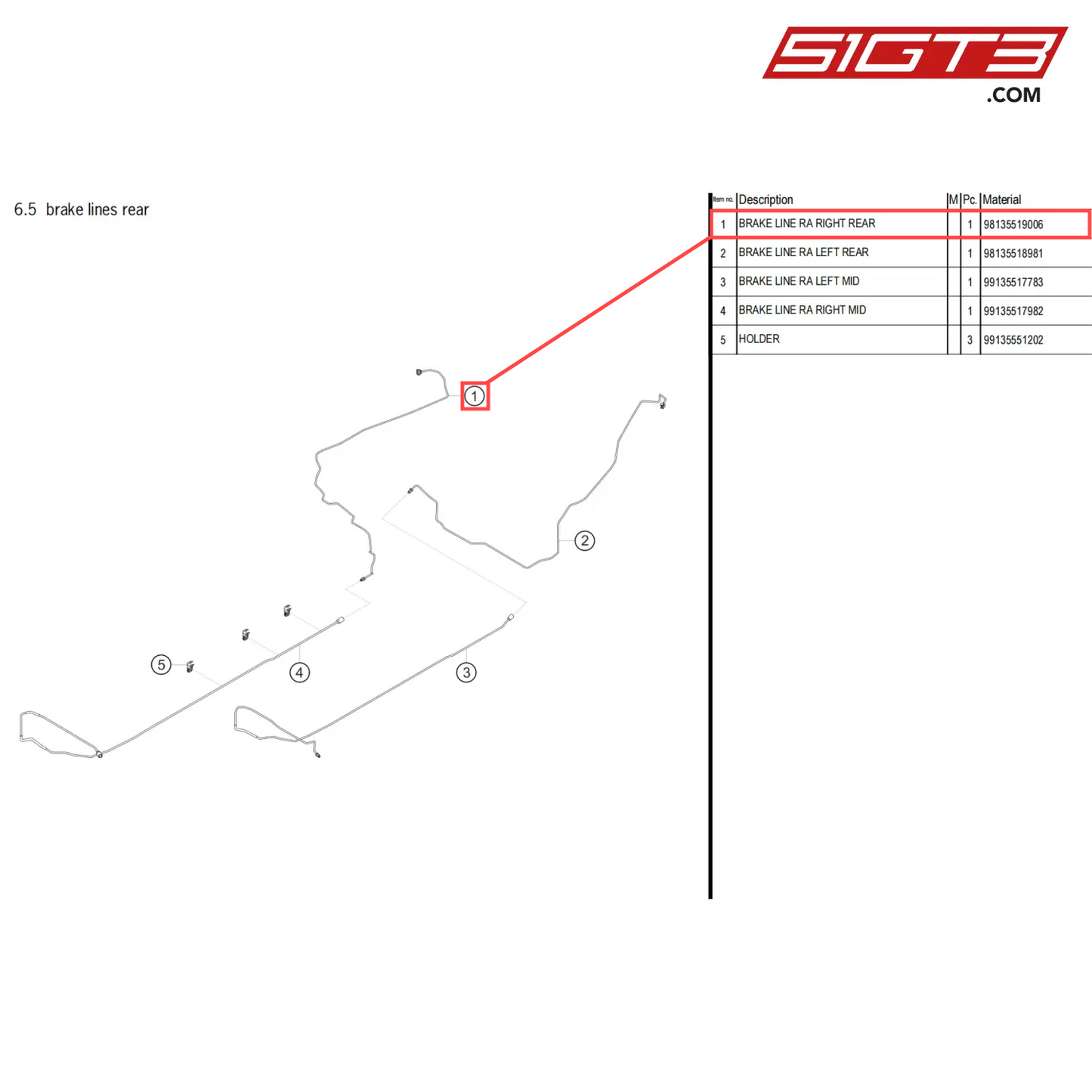 BRAKE LINE RA RIGHT REAR - 98135519006 [PORSCHE 718 Cayman GT4 Clubsport]